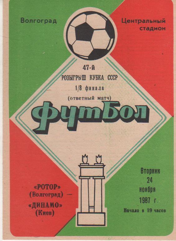 пр-ка футбол Ротор Волгоград - Динамо Киев кубок СССР 1/8 финала 1987г.