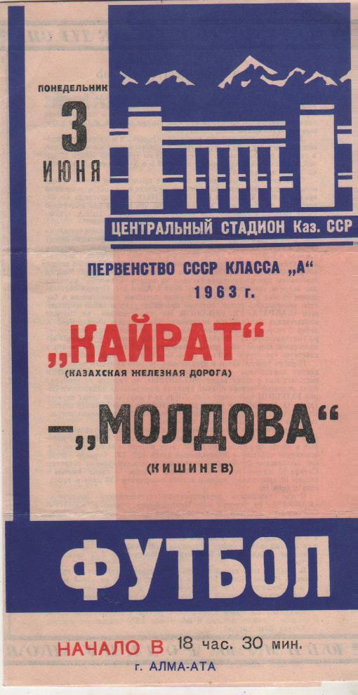 пр-ка футбол Кайрат Алма-Ата - Молдова Кишинев 1963г.