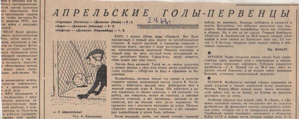 статьи футбол П10 №132 отчеты о матчах Заря Луганск - Динамо Москва 1968г.