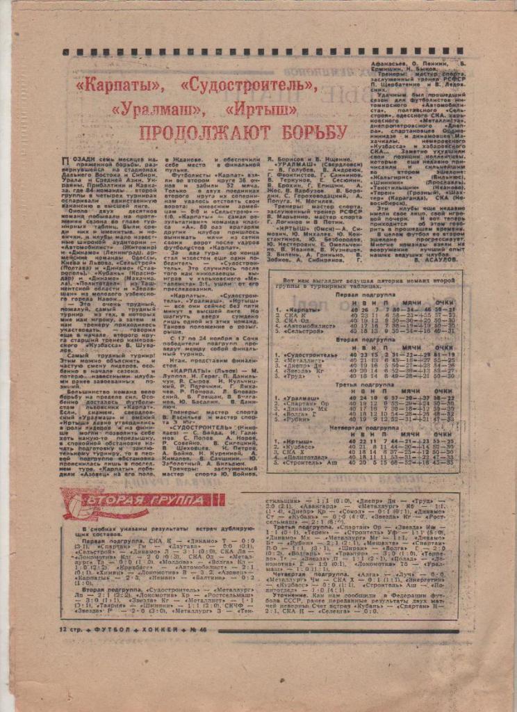 газ К спорт еженедельник Футбол-Хоккей г.Москва 1968г. №46 1