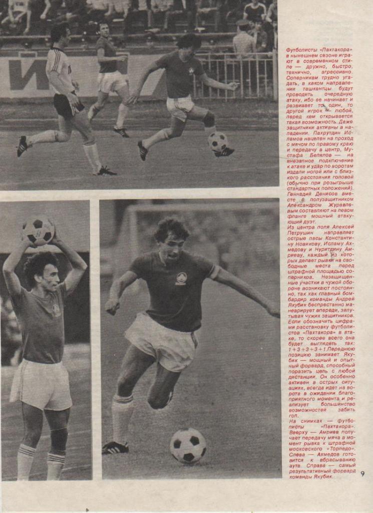 вырезки из журналов футбол матч Торпедо Москва - Пахтакор Ташкент 1983г.