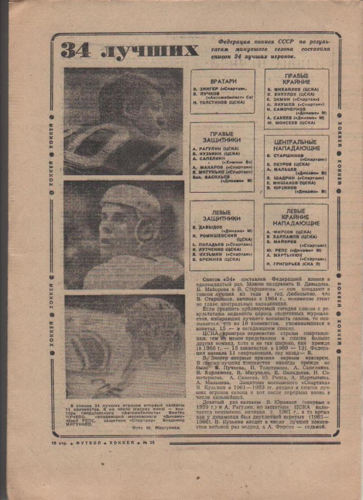 газ К спорт еженедельник Футбол-Хоккей г.Москва 1969г. №25 классификация 2