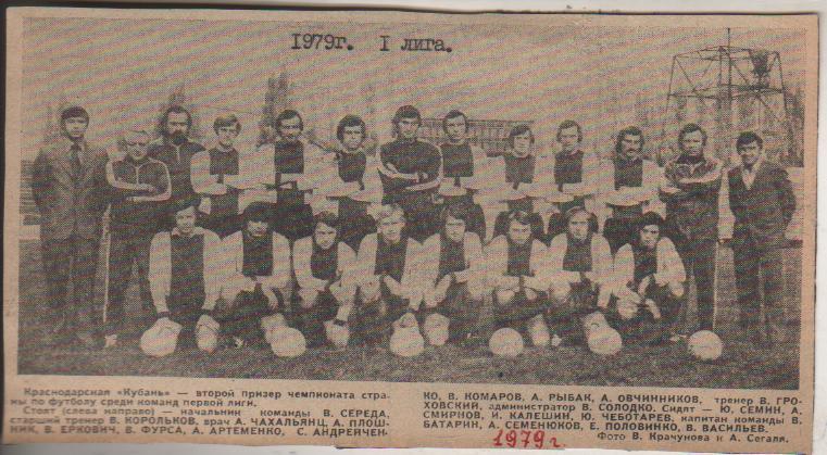 вырезки из газет футбольная команда Кубань Краснодар II призер 1 лиги 1979г.