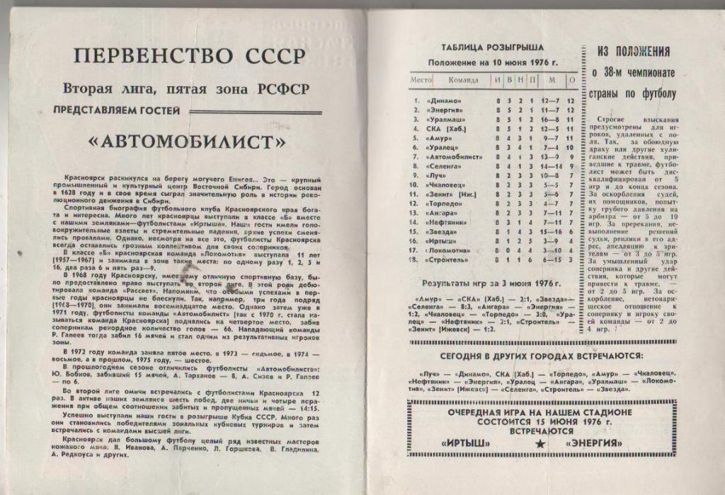 пр-ка футбол Иртыш Омск - Автомобилист Красноярск 1976г. 1