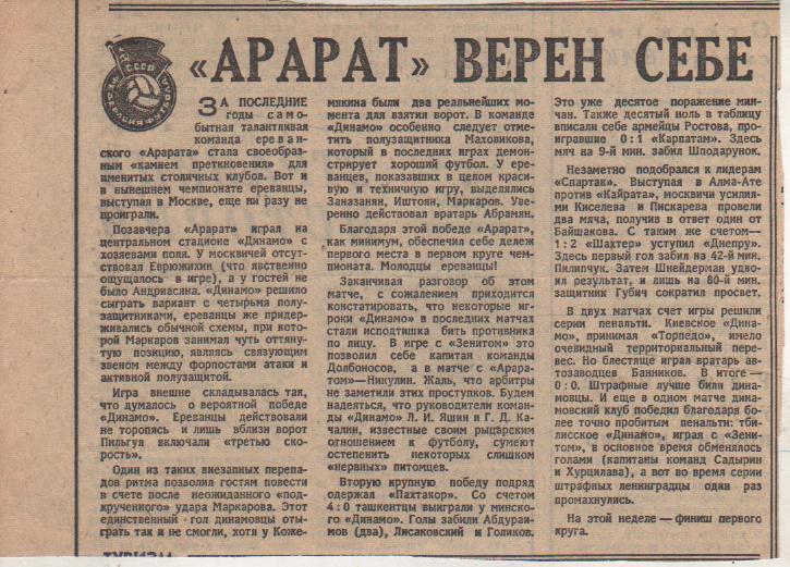 стат футбол П11 №136 отчеты о матчах Кайрат Алма-Ата - Спартак Москва 1973г.