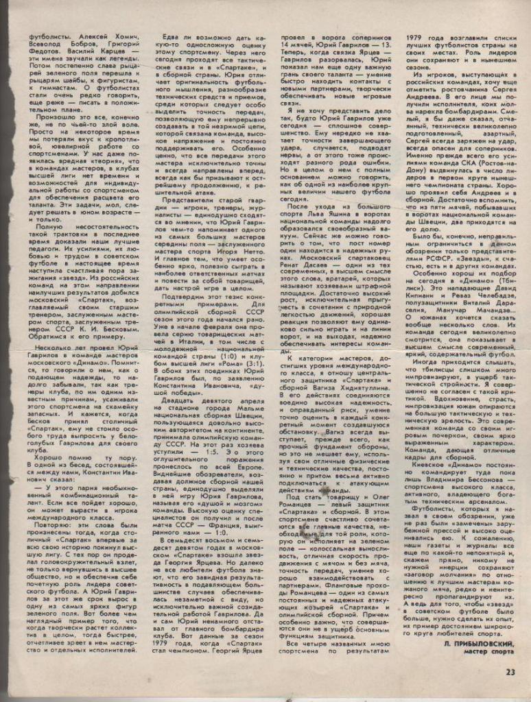 выр из журналов футбол статья О Советском футболе Л. Прибыловский 1980г