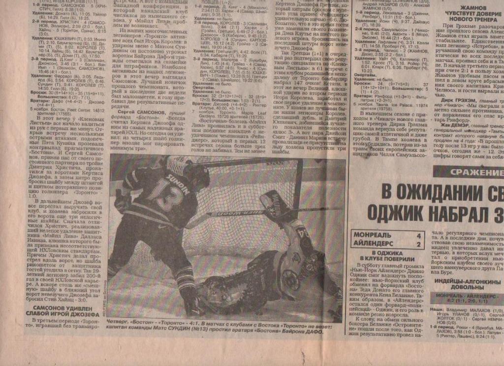статьи х/ш П1 №151 отчеты очередного тура в НХЛ 1998г. 1