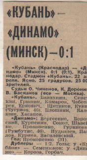 стать футбол П12 №60 отчет о матче Кубань Краснодар - Динамо Минск 1980г.