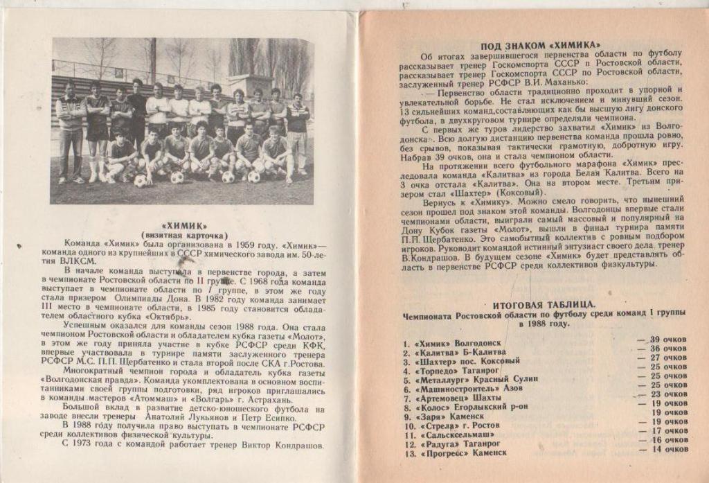 к/c футбол г.Волгодонск 1989г. 1