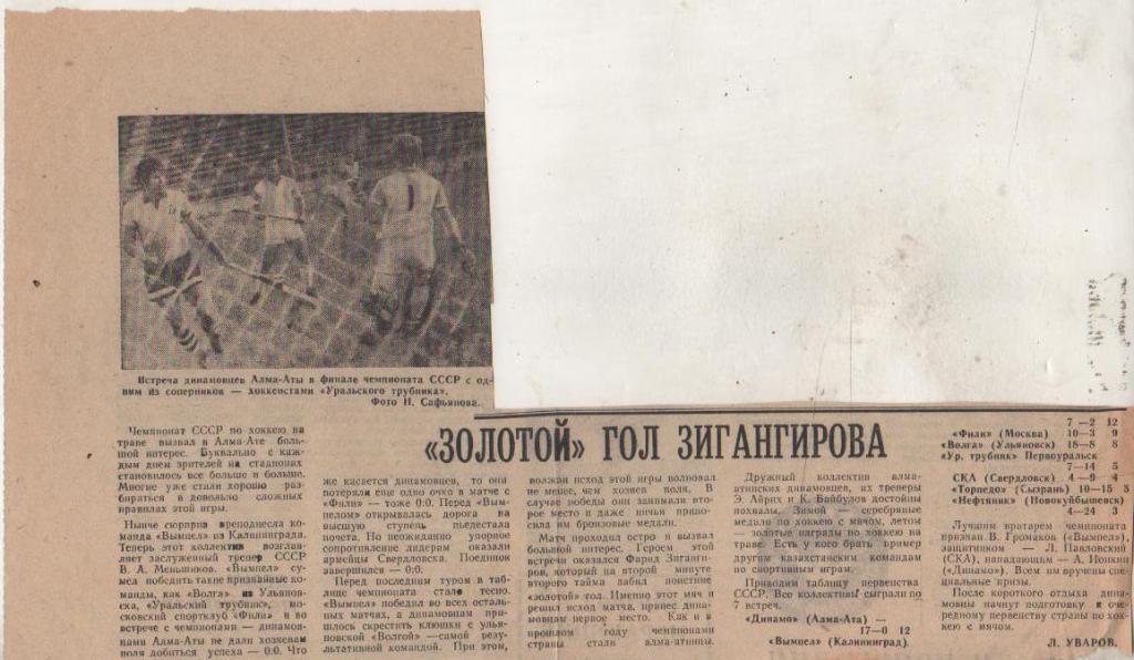 ст хок на траве П1 №90 отчет о матче Динамо Алма-Ата - Волга Ульяновск 1973г