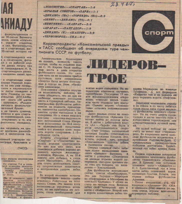 ста футбол П12 №124 отчеты о матчах Локомотив Москва - Спартак Москва 1967г.