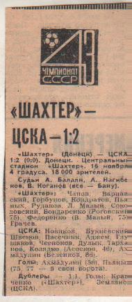 статьи футбол П12 №180 отчет о матче Шахтер Донецк - ЦСКА Москва 1980г.