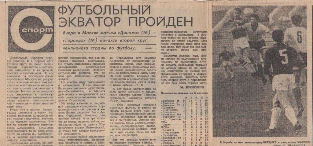 статьи футбол П12 №184 отчет о матче Динамо Москва - Торпедо Москва 1967г.