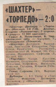 статьи футбол П12 №186 отчет о матче Шахтер Донецк - Торпедо Москва 1980г.
