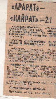 статьи футбол П12 №204 отчет о матче Арарат Ереван - Кайрат Алма-Ата 1980г.