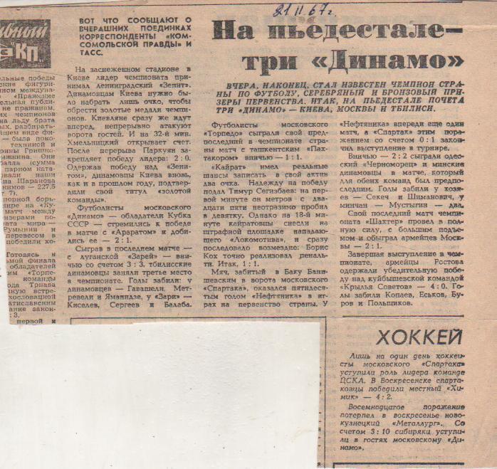 статьи футбол П12 №207 отчеты о матчах Нефтчи Баку - Спартак Москва 1967г.