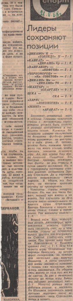 статьи футбол П12 №226 отчеты о матчах Шахтер Донецк - Спартак Москва 1968г.
