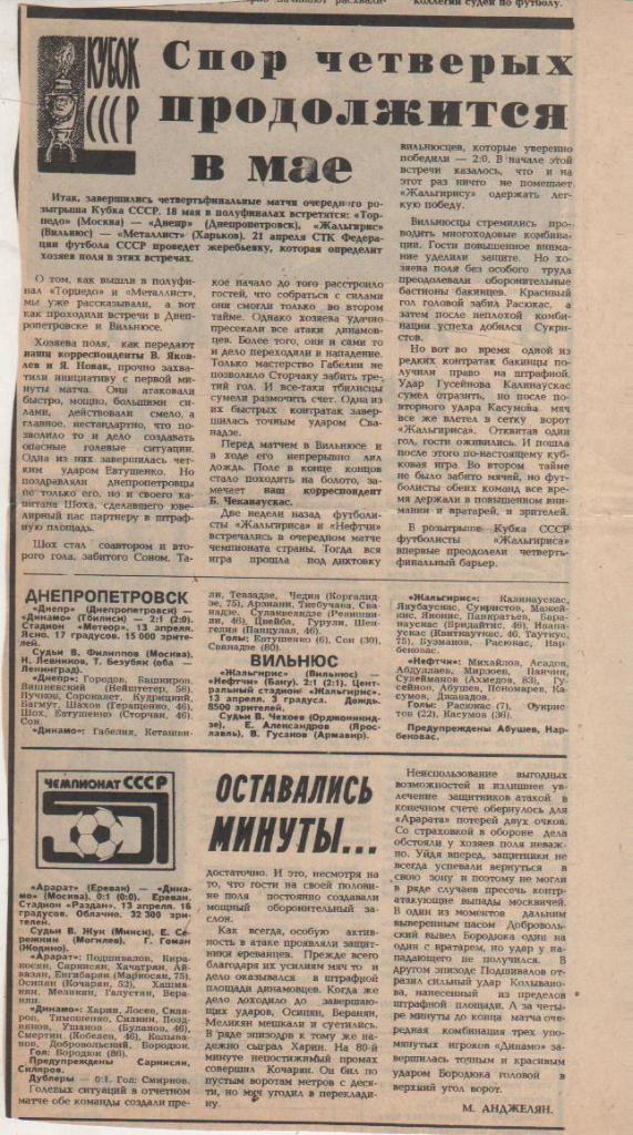 статьи футбол П12 №245 отчеты о матчахАрарат Ереван - Динамо Москва 1988г.