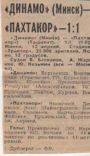 стат футбол П12 №246 отчет о матче Динамо Минск - Пахтакор Ташкент 1980г.
