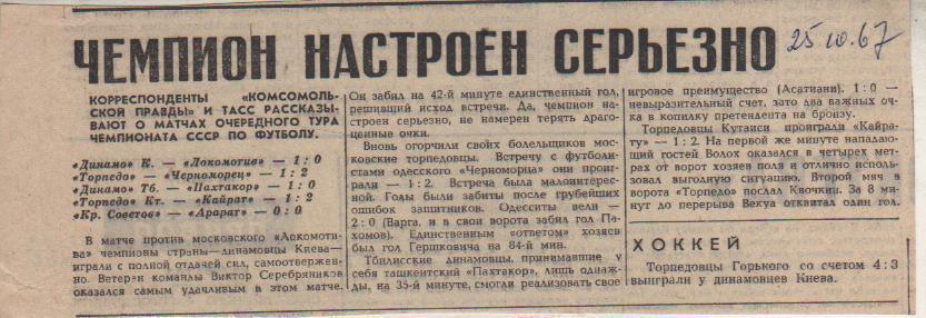 статьи футбол П12 №266 отчеты о матчах Динамо Киев - Локомотив Москва 1967г.
