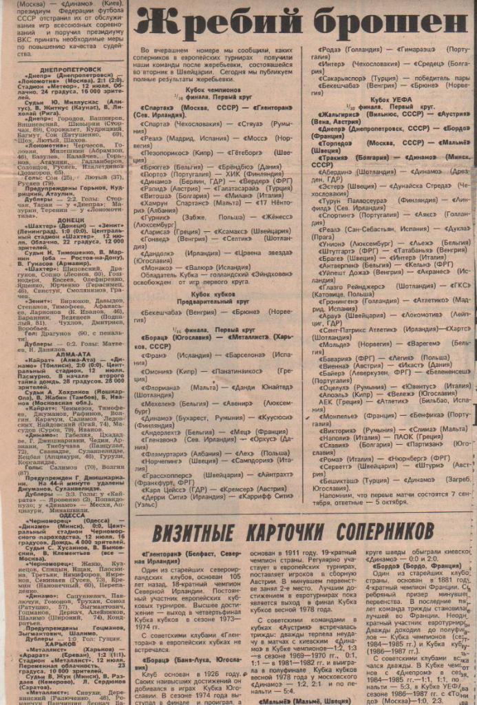 стат футбол П12 №275 отчеты о матчах Черноморец Одесса - Динамо Минск 1988г.