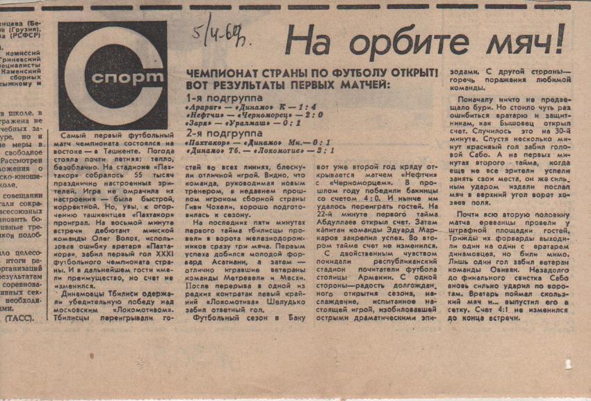 статьи футбол П12 №305 отчеты о матчах Динамо Тбил - Локомотив Москва 1969г.