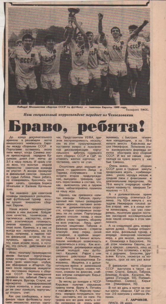 статьи футбол П12 №333 отчет о матче сб. СССР - сб. Португалия (юноши) ЧЕ 1988г.