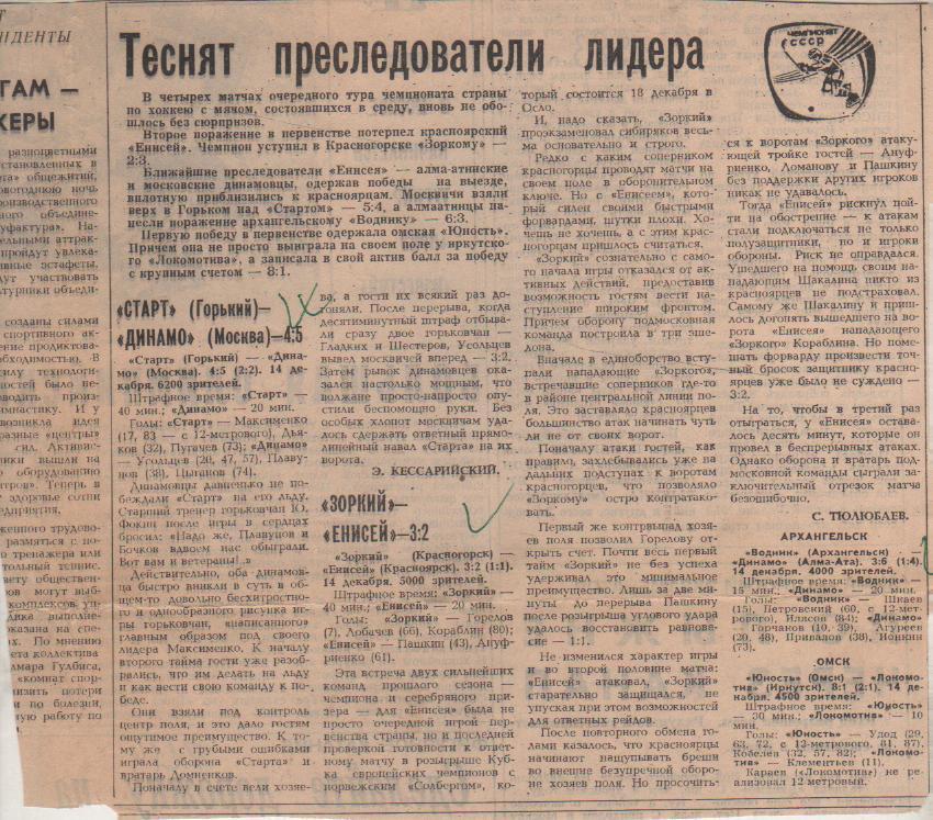 ст х/м П1 №214 отчеты о матчах Зоркий Красногорск - Енисей Красноярск 1983г.