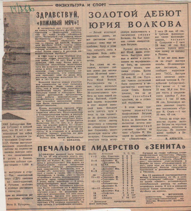 статьи футбол П12 №375 заметка Печальное лидерство Зенита о нарушениях 1968г.