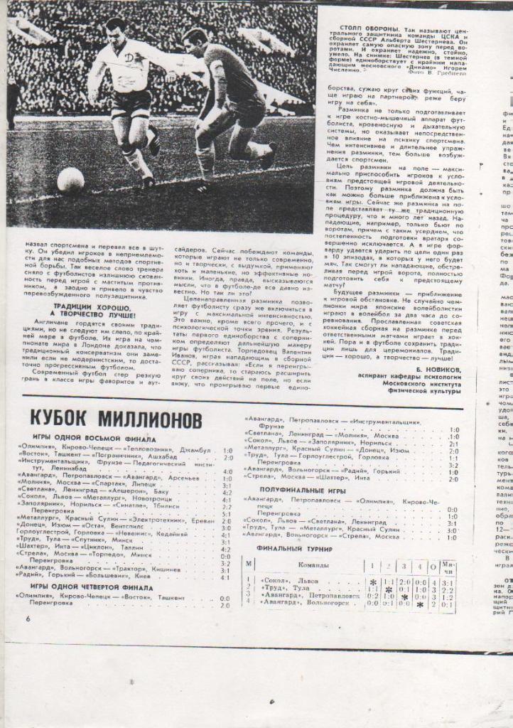 вырез из журналов футбол Сокол Львов - обладатель кубка миллионов СССР 1967г.