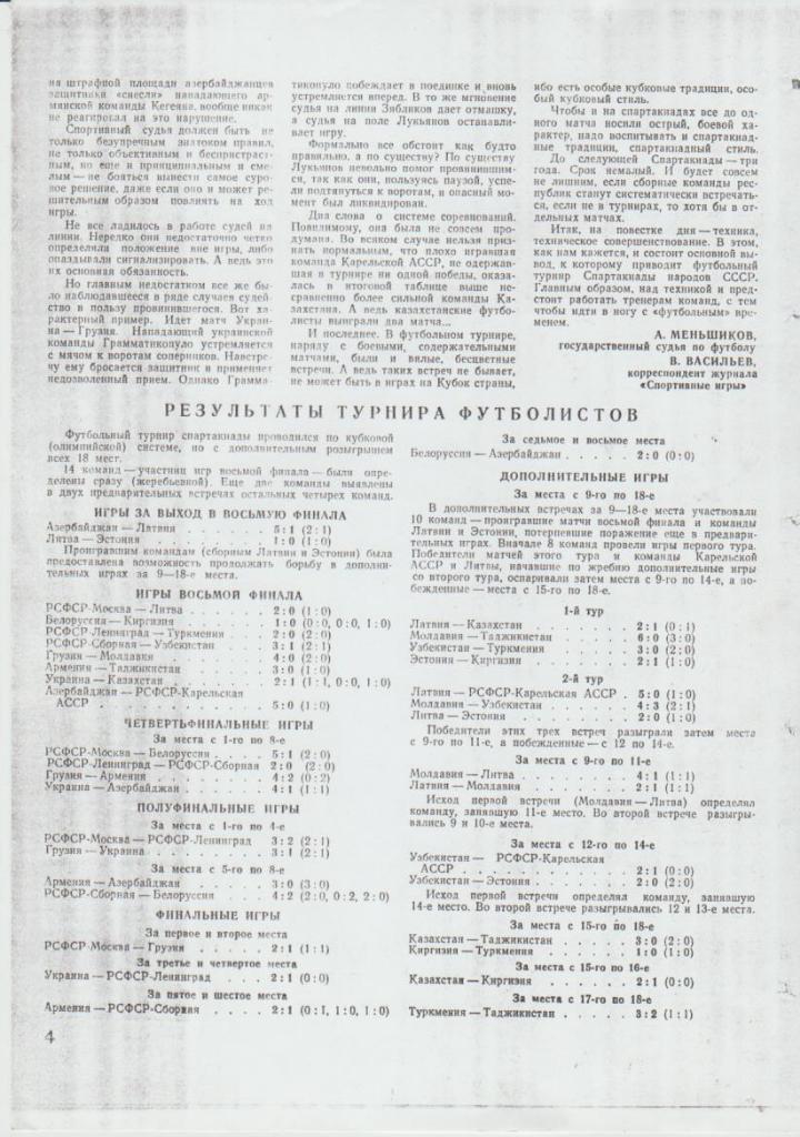 вырез из журналов футбол результаты турнира Спартакиады СССР 1956г.