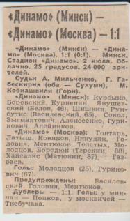статьи футбол П14 №24 отчет о матче Динамо Минск - Динамо Москва 1983г.