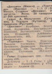 статьи футбол П14 №30 отчет о матче Динамо Минск - Торпедо Москва 1983г.