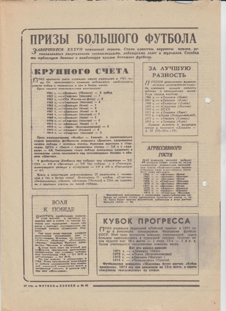 газ К спорт еженедельник Футбол-Хоккей г.Москва 1975г. №47 1