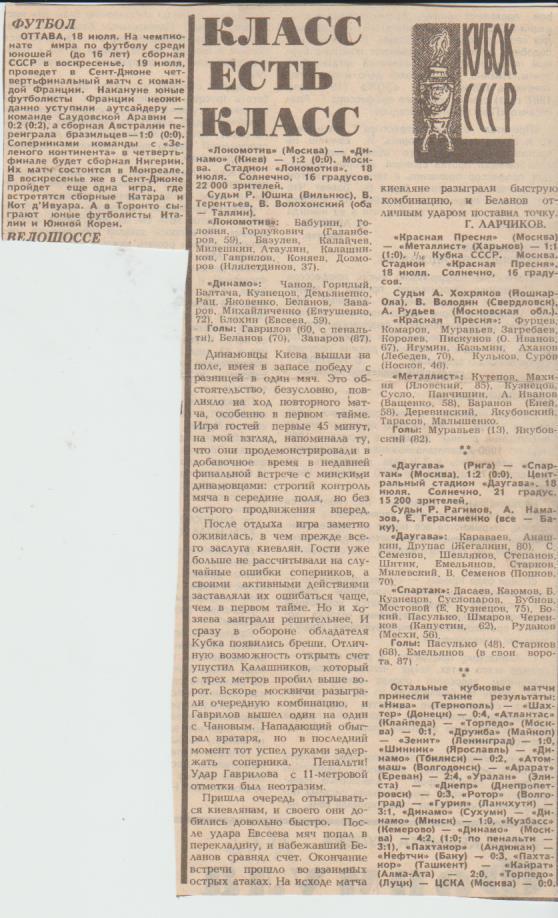 статьи футбол П14 №44 отчеты о матчах Даугава Рига - Спартак Москва 1987г.