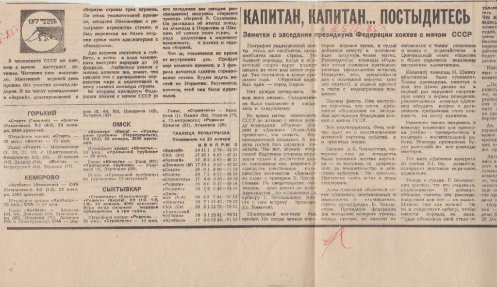 статьи х/м П2 №112 отчеты о матчах Старт Горький - Волга Ульяновск 1985г.