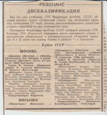 статьи футбол П14 №188 отчеты о матчах Динамо Москва - Колос Никополь 1988г.
