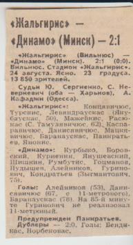 стат футбол П14 №240 отчет о матче Жальгирис Вильнюс - Динамо Минск 1983г