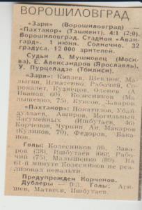 ст футбол П15 №72 отчет о матче Заря Ворошиловград - Пахтакор Ташкент 1979 г