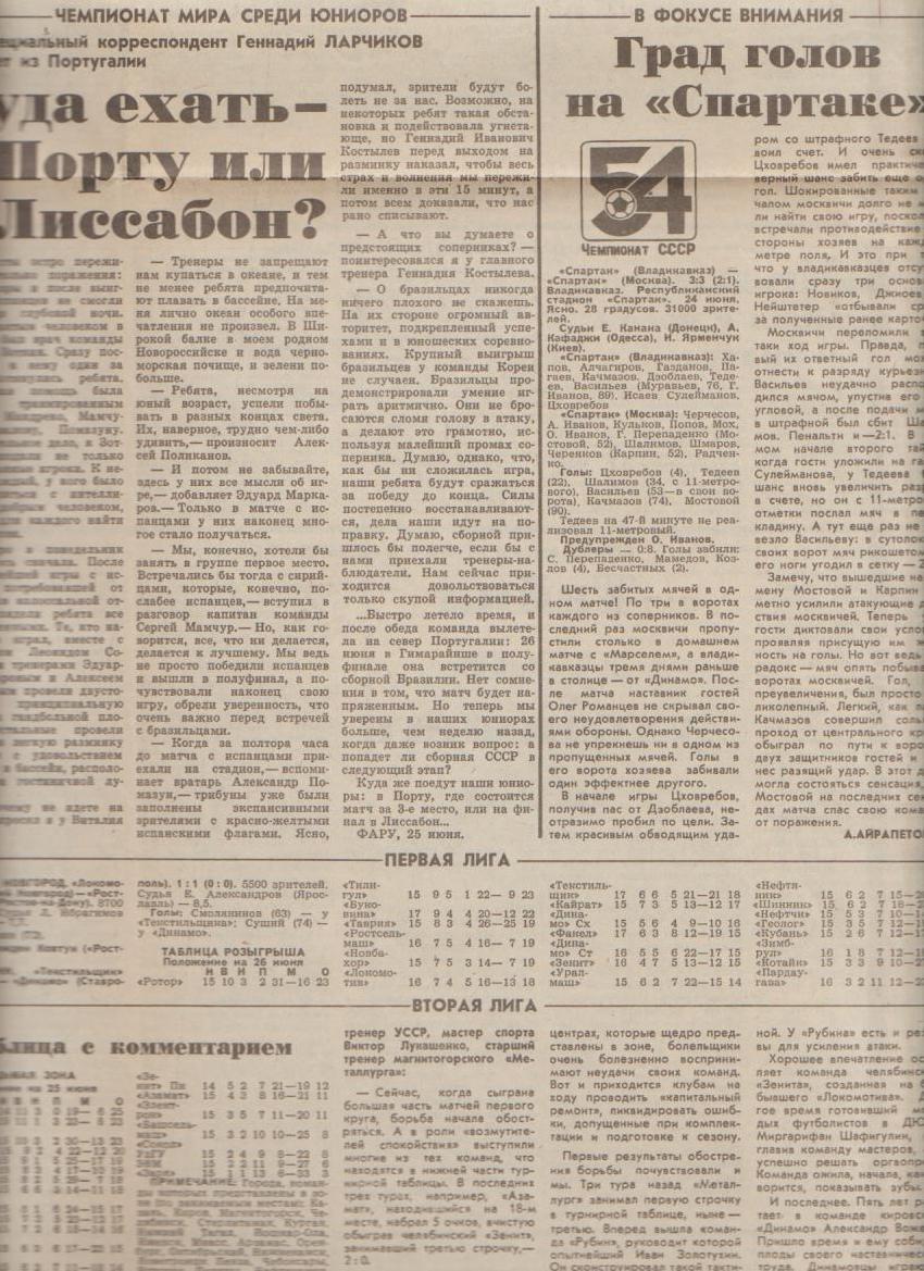 газета спорт Советский спорт г.Москва 1992г.№122 июнь 1