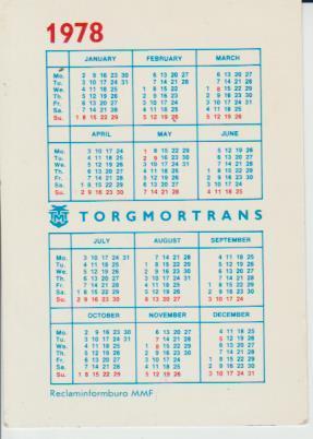 календарик флот торговля TORGMORTRANS (торгмортранс) г.Москва 1978г. 1