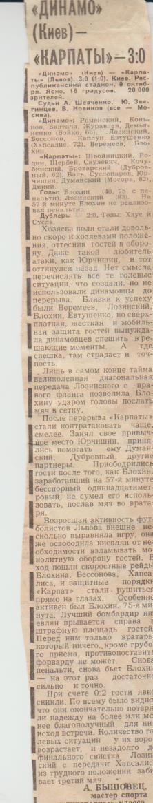 статьи футбол П15 №248 отчет о матче Динамо Киев - Карпаты Львов 1980г.