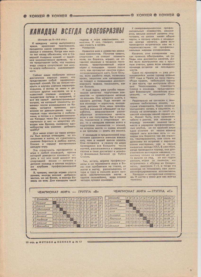 газет К спорт еженедельник Футбол-Хоккей г.Москва 1978г №17 2