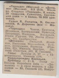 стаи футбол П16 №126 отчет о матче Торпедо Москва - Динмо Москва 1979 г.