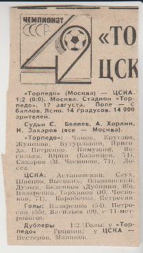 стаи футбол П16 №132 отчет о матче Торпедо Москва - ЦСКА Москва 1979 г.