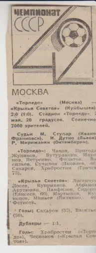 ст футбол П16 №138 отчет о матче Торпедо Москва - Кр. Советов Куйбыш 1979 г