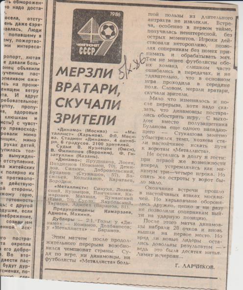 стать футбол П16 №250 отчет о матче Динамо Москва - Металлист Харьков 1986г.