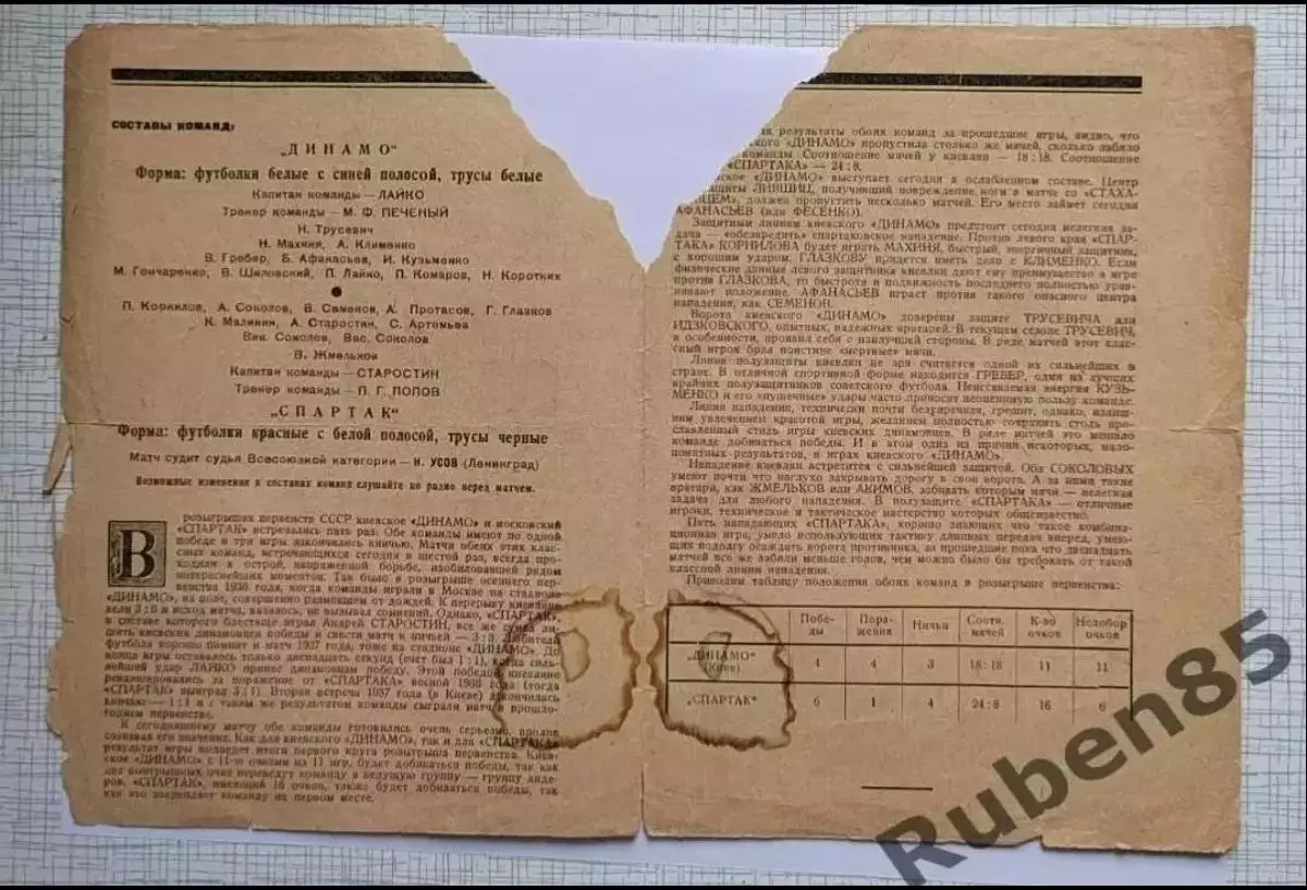 SALE % Программа Спартак Москва - Динамо 1939 (ПЛОХОЕ СОСТОЯНИЕ!) 2