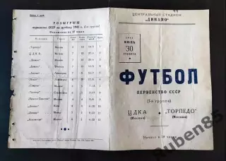 ЦЕНА ДО 7 СЕНТЯБРЯ % Футбол. Программа ЦДКА - Торпедо Москва 1945 ЦСКА
