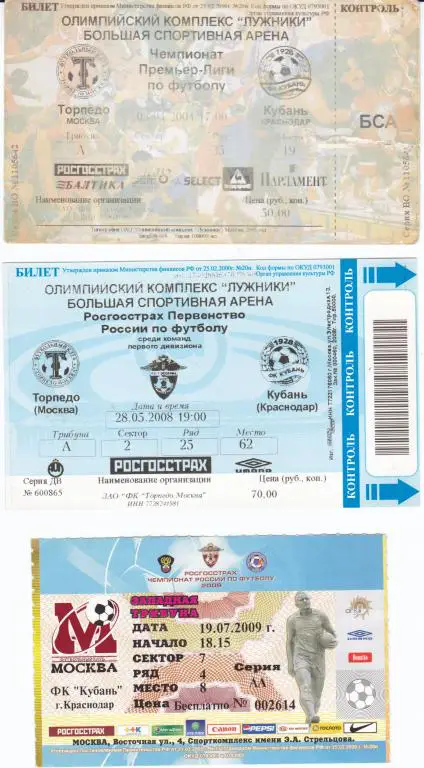 Футбол. Билет Торпедо - Кубань 2008